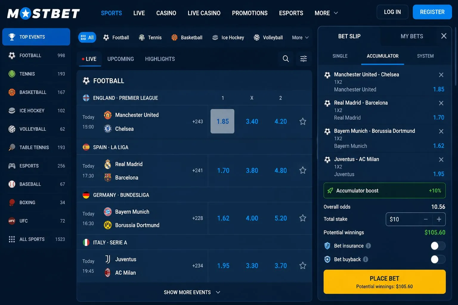 Mostbet sportsbook — football, esports and accumulator booster